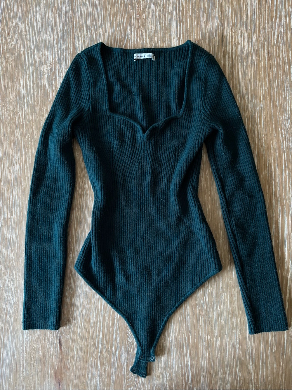 Abercrombie & Fitch Forest Green Ribbed Long-Sleeve Bodysuit